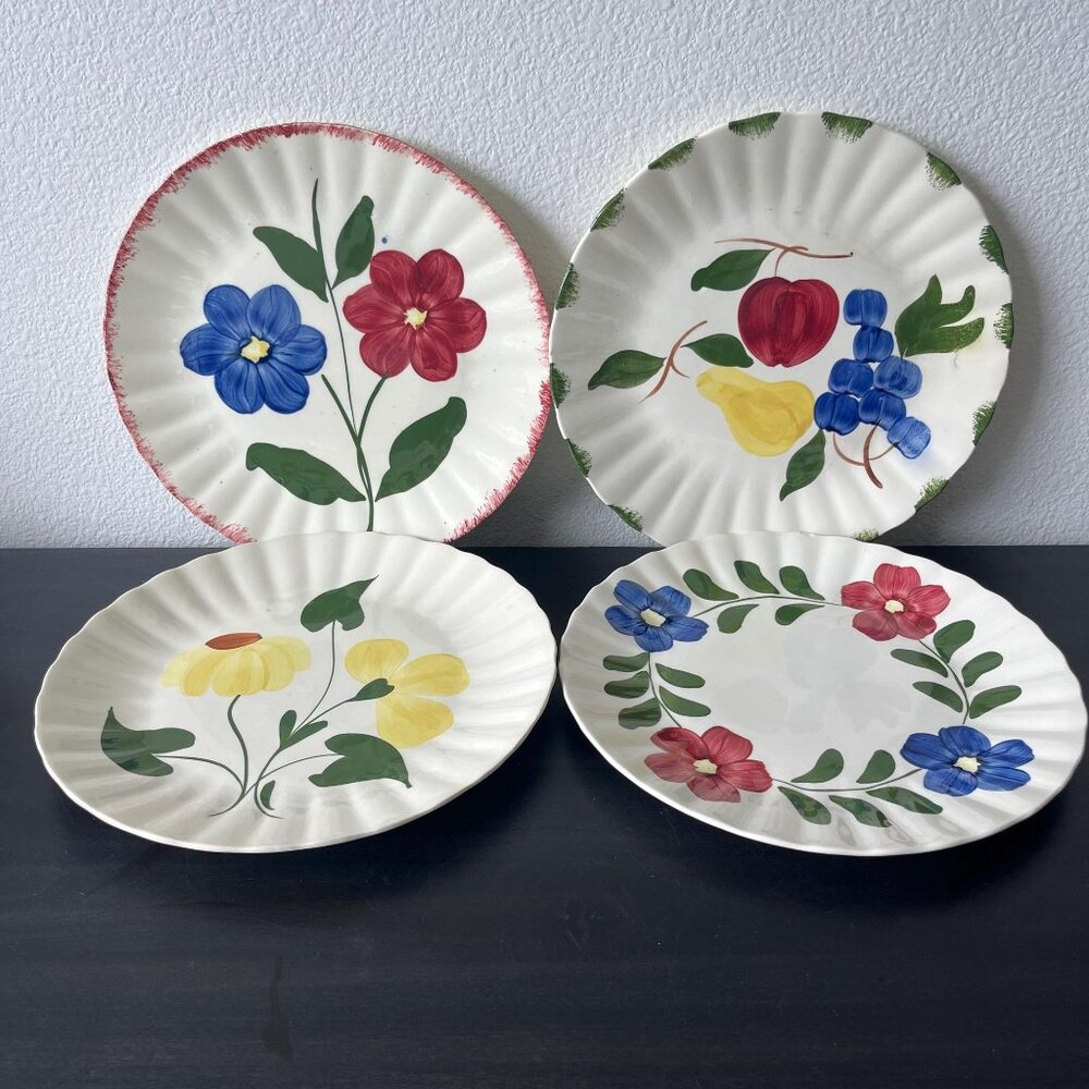 Blue Ridge Potteries Dinner Plates // Set of 4 Mixed Patterns 10-1/4" Diameter